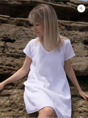 Honest Cotton White Gauze Midi Dress Small Med Pockets Flowy Cover Up Vacation